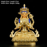 Buddha Stones Chenrezig Four-armed Avalokitesvara Protection Copper Gold Plated Statue Decoration Decorations BS 7 Inch