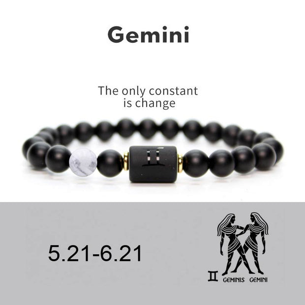 Buddhastoneshop Constellations of the Zodiac Black Onyx Adjustable Bracelet