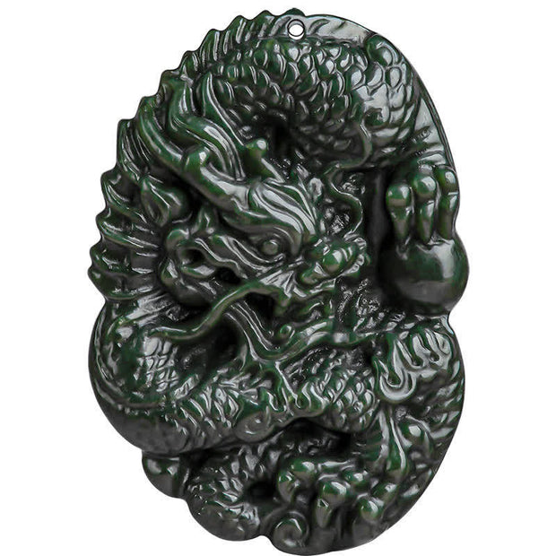 Buddha Stones Hetian Cyan Jade Dragon Success Harmony Necklace Beaded String Pendant Necklaces & Pendants BS 11