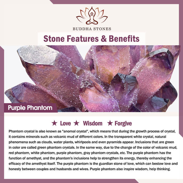 Buddha Stones Purple Phantom Red Hematoid Quartz Green Rutilated Quartz Copper Love Forgive Bracelet