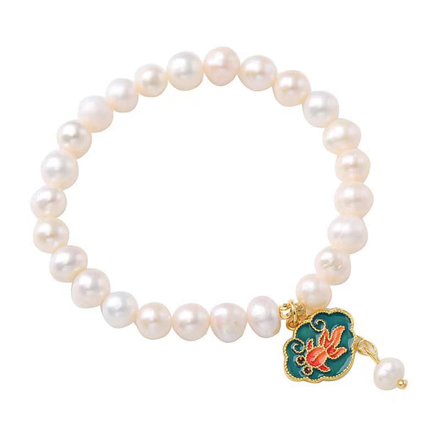 Buddha Stones Natural Pearl Lotus Koi Fish Goldfish Optimism Charm Bracelet Bracelet BS 6