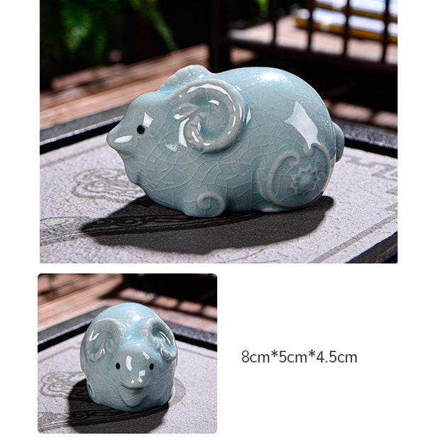 Buddha Stones Chinese Zodiac Wealth Ceramic Tea Pet Home Figurine Decoration Decorations BS 17