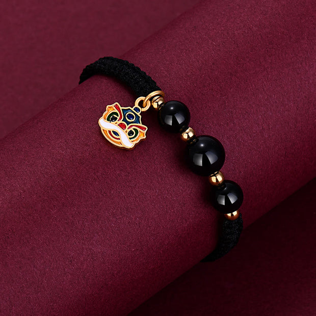 Buddha Stones Handmade Black Onyx Bead Dancing Lion Fortune Bracelet