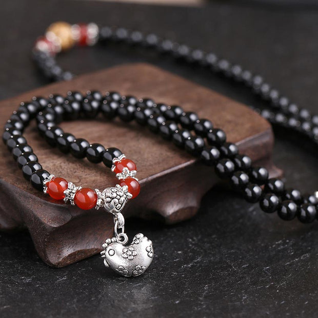 Chinese Zodiac 108 Beads Black Obsidian Red Agate Mala Bracelet Mala Bracelet BS 5