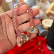 Buddha Stones Natural Strawberry Quartz Zircon Flower Positive Charm Bracelet Bracelet BS 5