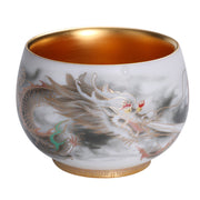 Buddha Stones Dragon Gilt Gourd Ceramic White Porcelain Teacup Kung Fu Tea Cup 160ml