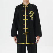 Buddha Stones Dragon Embroidered Qi Gong Zen Spiritual Practice Meditation Prayer Uniform Unisex Clothing Set Clothes BS 8