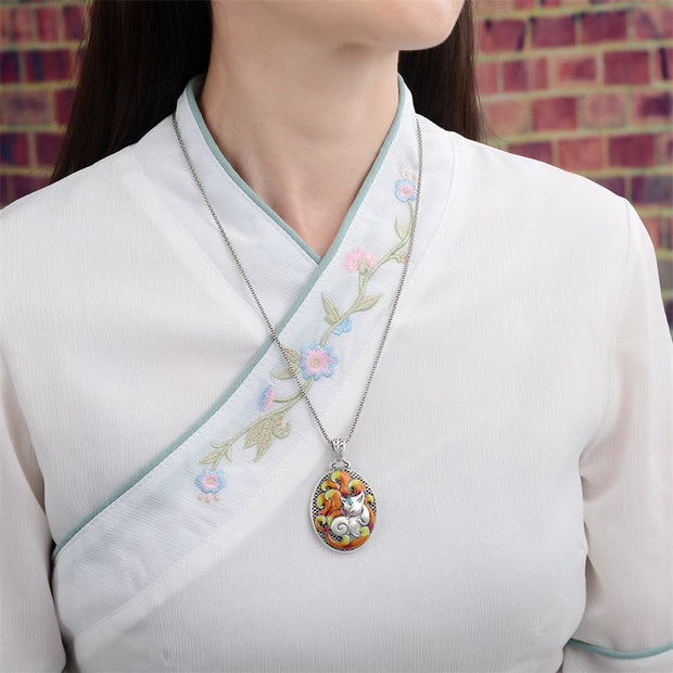 Buddha Stones Nine Tailed Fox Protection Necklace Pendant