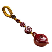 Buddha Stones Cinnabar Small Teapot Copper Coin Pattern Blessing Key Chain