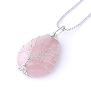 Buddha Stones Natural Quartz Crystal Tree Of Life Healing Energy Necklace Pendant Necklaces & Pendants BS Pink Crystal Silver Tree