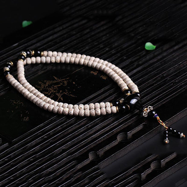 Buddha Stones 108 Beads Bodhi Seed Mala Black Obsidian Blessing Bracelet Mala Bracelet BS 3