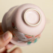 Buddha Stones Cute Strawberry Rabbit Flower Ceramic Teacup Kung Fu Tea Cup 55ml