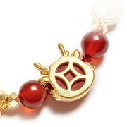 Buddha Stones 925 Sterling Silver Plated 18K Gold Year of the Dragon Natural Red Agate Fu Character Gourd Copper Coin Success Bracelet Necklace Pendant Bracelet Necklaces & Pendants BS 3