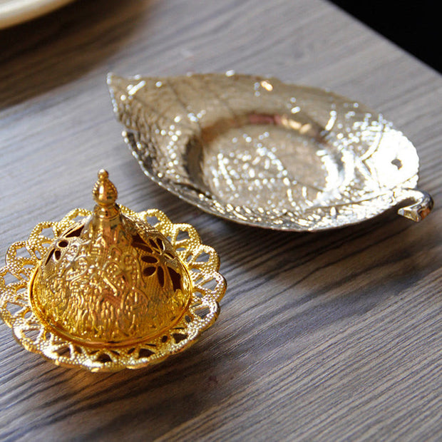 Buddha Stones Tibetan Gold Mini Leaf Coaster Meditation Incense Burner