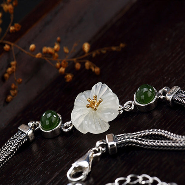 Buddha Stones White Jade Plum Flower Happiness Bracelet Bracelet BS 9