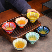 Buddha Stones 6Pcs Plum Blossom Petal Pattern Chinese Jianzhan Kiln Change Ceramic Teacup Kung Fu Tea Cup Bowl With Gift Box