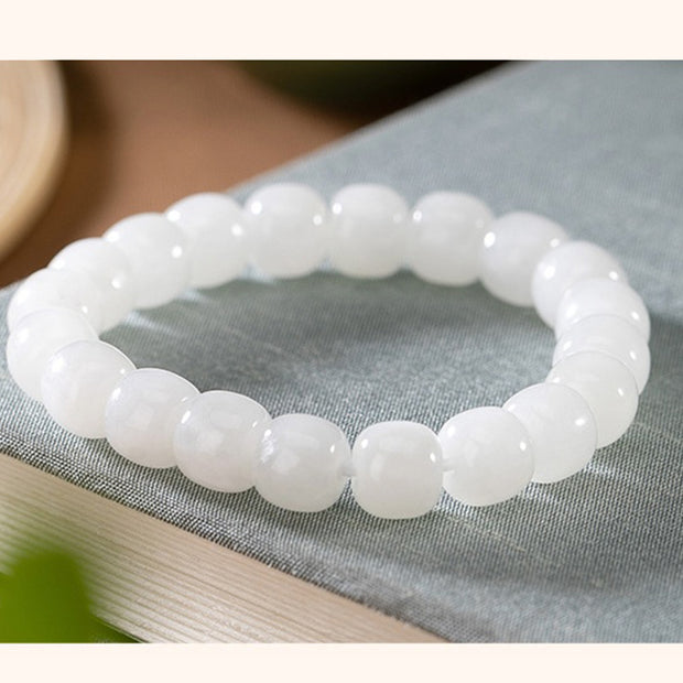 Buddha Stones Hetian White Jade Happiness Blessing Bracelet Bracelet BS 6