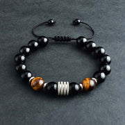 Buddha Stones Natural Black Obsidian Tiger Eye Strength Fulfillment Bracelet