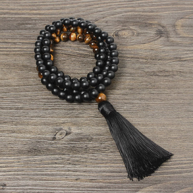 Buddha Stones Black Onyx Tiger Eye Fortune Bracelet Tassel Necklace Pendant Bracelet Necklaces & Pendants BS 1
