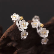Buddha Stones 925 Sterling Silver Plum Blossom Floral Blessing Earrings Earrings BS 1
