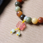 Buddha Stones Natural Multicolored Gradient Bodhi Seed Liuli Glass Charm Peace Bracelet