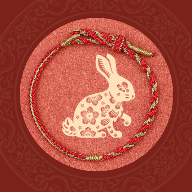 Buddha Stones Handmade Chinese Zodiac Rabbit Rooster Rat Horse Dragon Protection Braid String Bracelet Bracelet BS 1