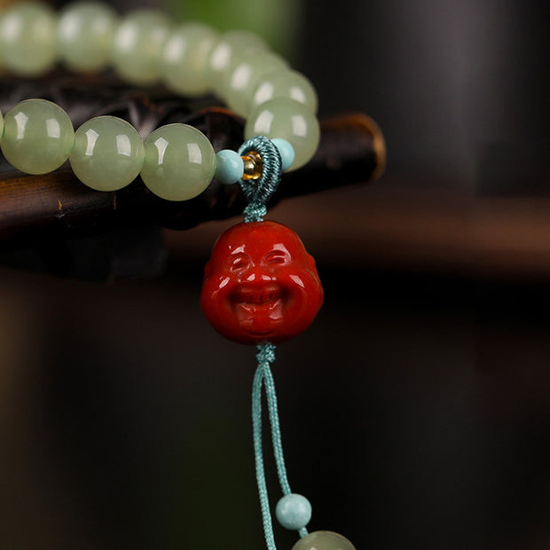 Buddha Stones Jade Red Agate Amber Laughing Buddha Prosperity Bracelet Bracelet BS 7