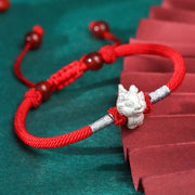 Buddha Stones 999 Sterling Silver Chinese Zodiac Luck Strength Red String Bracelet Bracelet BS Dragon(Bracelet Size 15.5cm+8cm)