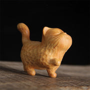Buddha Stones Mini Thuja Sutchuenensis Boxwood Cute Cat Kitten Carved Prosperity Decoration Decorations BS Boxwood(Grounding♥Connection) Cat Raise a Paw 6cm