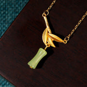 Buddha Stones Bamboo Leaf Jade Abundance Necklace Pendant Necklaces & Pendants BS 3