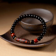 Buddha Stones Tibetan Natural Nine-Eye Dzi Bead Three-eyed Dzi Bead Wealth Bracelet Bracelet BS Retro Three-Eyed Dzi Bead Coconut
