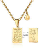 Buddha Stones 12 Constellations of the Zodiac Gold Rectangular Protection Necklace Pendant (Extra 35% Off | USE CODE: FS35)