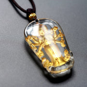 Buddha Stones Tibetan Eight-armed Avalokitesvara Guanyin Buddha Gold Plated Liuli Crystal Wealth Necklace Pendant