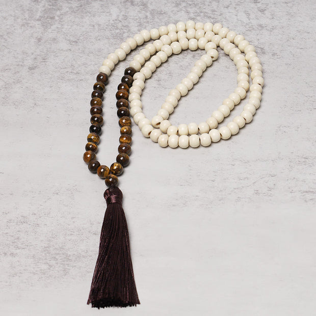 Buddha Stones Semi-Precious Gem Stones Wood Bead Necklace Multicolor Tassel Charms Chain Necklace Bracelet BS 15