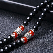 Buddha Stones 108 Beads Natural Black Obsidian Tiger Eye Mala Bracelet