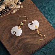 Buddha Stones FengShui Elephant White Jade Fortune Earrings Earrings BS 3