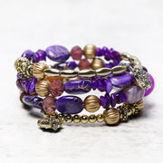 Buddha Stones Multilayer Irregular Turquoise Agate Beads Blessing Bracelet Bracelet BS Purple Agate