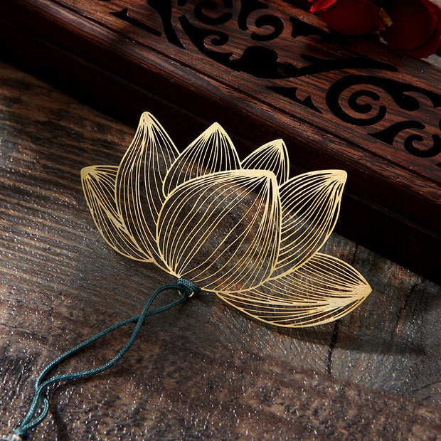 Buddha Stones Lotus Flower New Beginning Metal Brass Hollow Bookmark