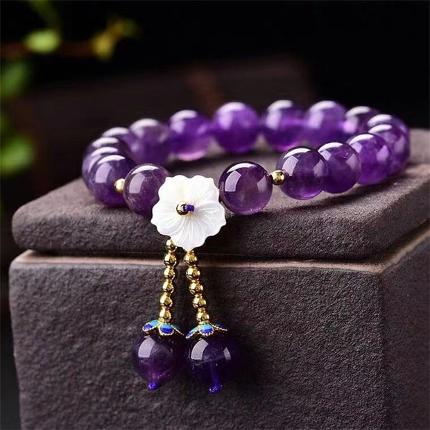 Buddha Stones Natural Amethyst Crystal Flower Spiritual Healing Bracelet Bracelet BS 3