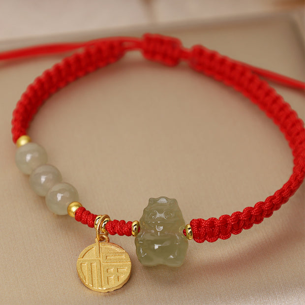 ❗❗❗A Flash Sale- Buddha Stones Year of the Dragon 925 Sterling Silver Hetian Jade Fu Character Luck Bracelet Bracelet BS 2