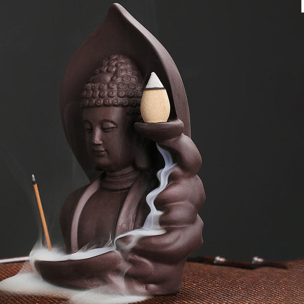 Buddha Stones Tibetan Avalokitesvara Buddha Lotus Healing Backflow Smoke Fountain Incense Burner Incense Burner BS 9
