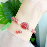 Buddha Stones Natural Strawberry Quartz Pink Crystal Lucky Cat Paw Love Bracelet Bracelet BS 2