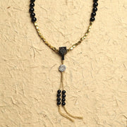 Buddha Stones Tibetan 108 Mala Beads Black Onyx Three-eyed Dzi Beads Protection Bracelet Mala Bracelet BS 15