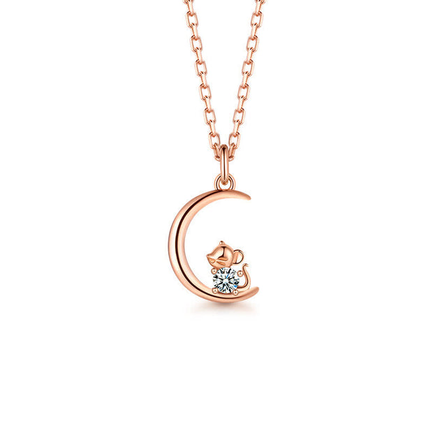 925 Sterling Silver Chinese Zodiac Crescent Moon Zircon Blessing Necklace Pendant (Extra 30% Off | USE CODE: FS30)