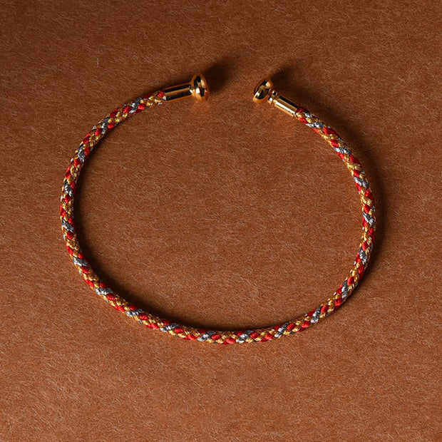 Buddha Stones Simple Design Handmade Luck Braid String Cuff Bracelet Bracelet BS Red Orange Gray