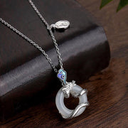 Buddha Stones Year Of The Dragon 925 Sterling Silver Hetian White Jade Peace Buckle Auspicious Clouds Success Necklace Pendant Necklaces & Pendants BS 7