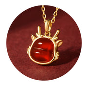 Buddha Stones 925 Sterling Silver Plated 18K Gold Year of the Dragon Natural Red Agate Fu Character Gourd Copper Coin Success Bracelet Necklace Pendant Bracelet Necklaces & Pendants BS 10