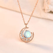 Buddha Stones 925 Sterling Silver Moonstone Moon Pattern Love Necklace Pendant Necklaces & Pendants BS 3