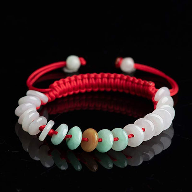 Buddha Stones Round Jade Lucky Red String Weave Bracelet Bracelet BS 11