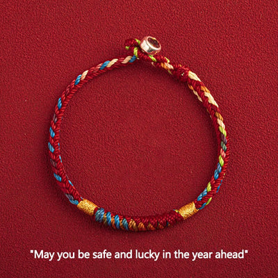 Buddha Stones "May You Be Safe And Lucky In The Year Ahead" Multicolored Bracelet Bracelet BS Gold Five Color Thread 19cm Alloy Buckle